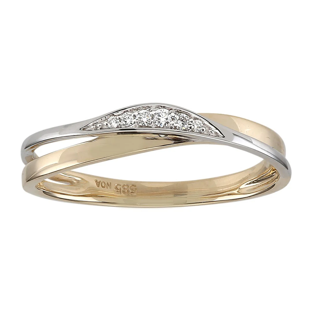 14 kt. bicolor ring med 0,043ct W/SI