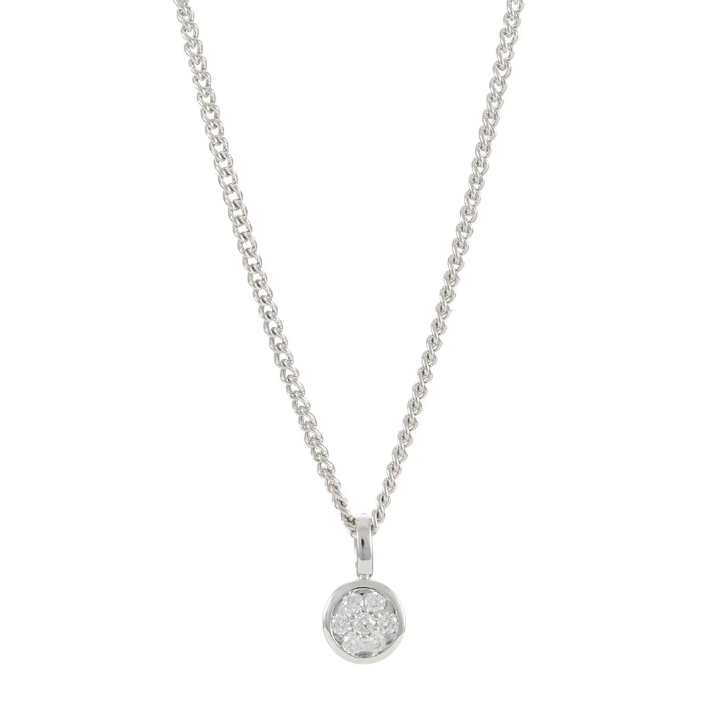 14 kt. hvg vedh cirkel 0,09ct W/SI m/ sølv kæde