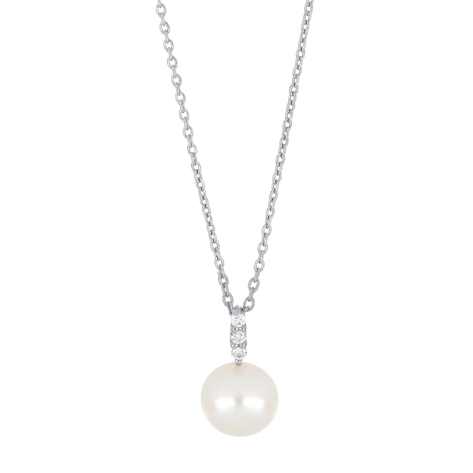 14 kt. hvidguldsvedhæng m/perle og dia. 0.045ct W/SI