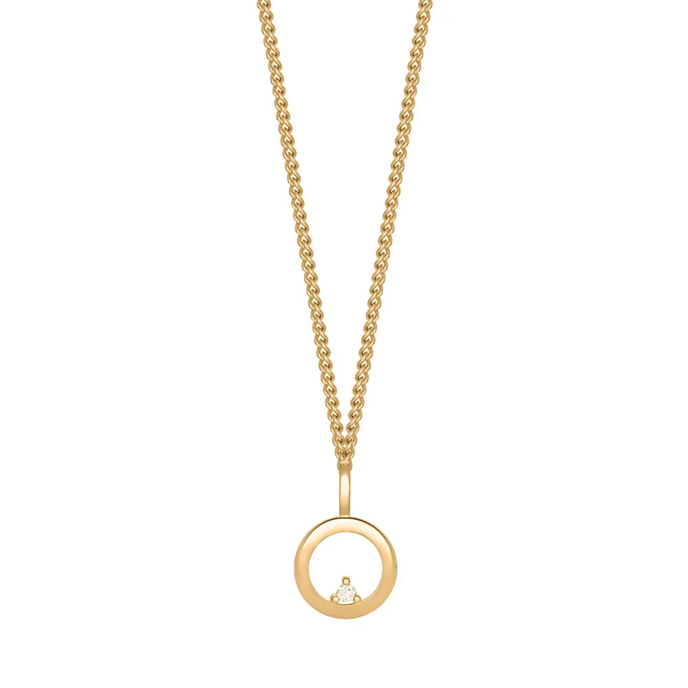 14kt. cirkel vedhæng m/ 0,02ct w/si incl. fg.kæde