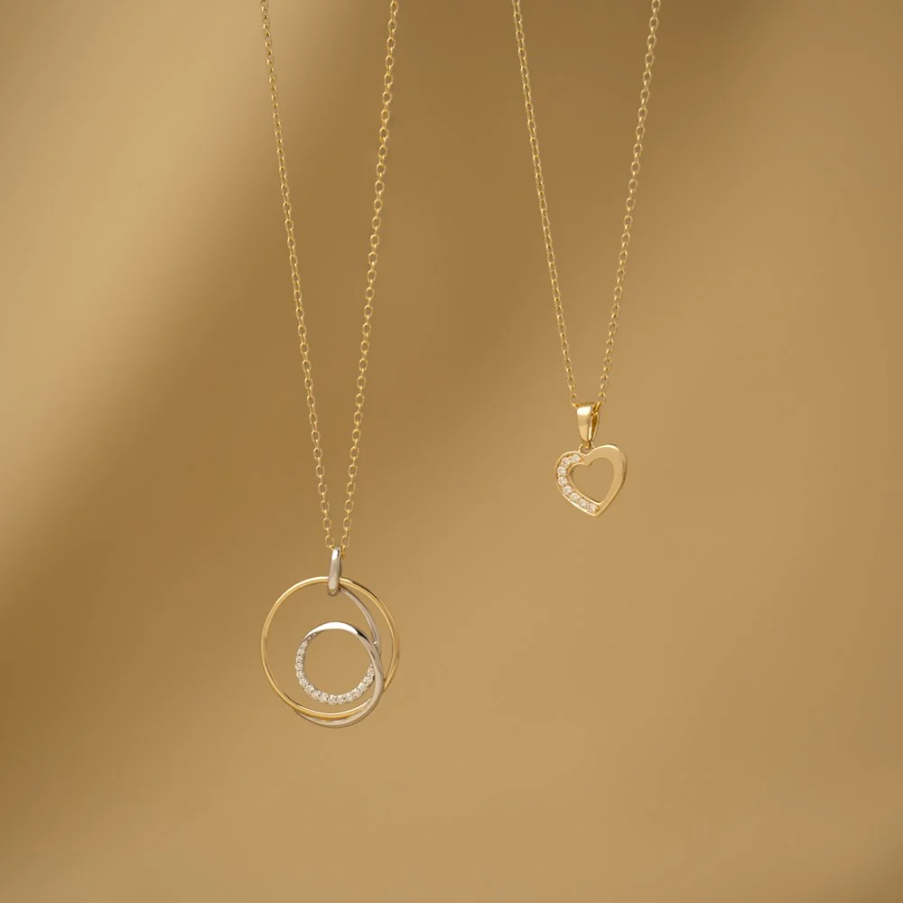 14kt. Guld hjertevedhæng m. 0,04ct TW/SI inkl. forg. kæde - Image 2