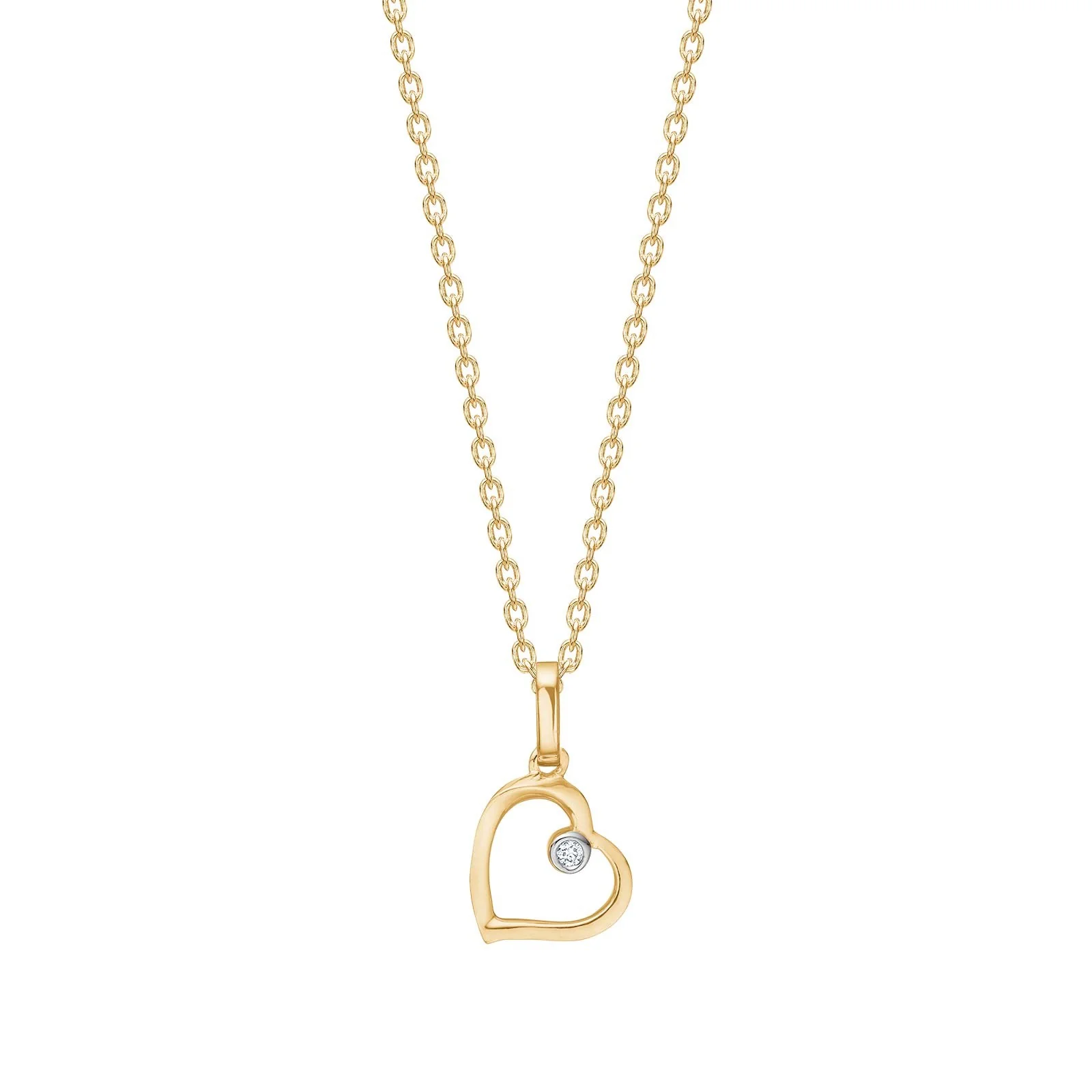 14kt. guldhjerte m/dia. 0,008ct W/SI inkl. forg. kæde
