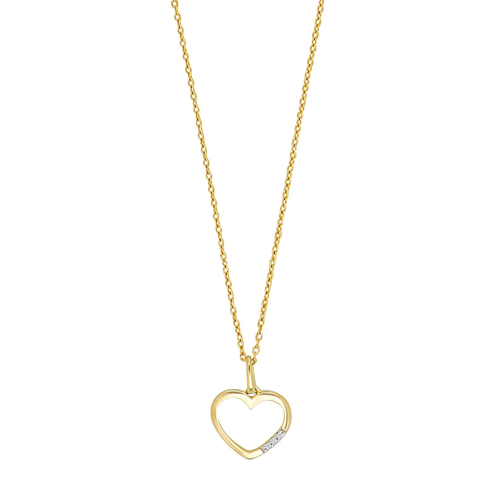 14kt. guldhjerte m/dia. 0.015ct W/PI og forg. kæde