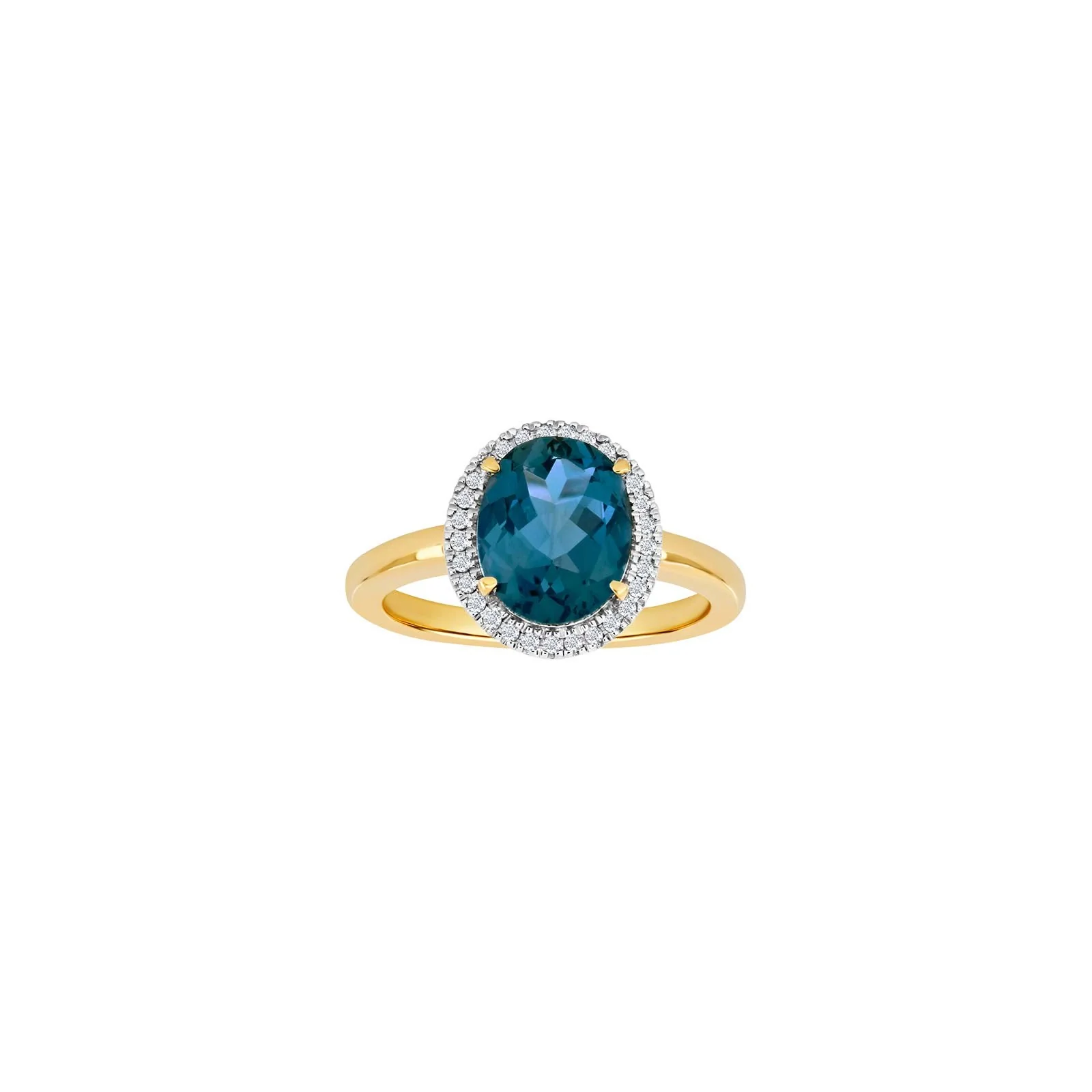 14kt. guldring roset m/dia. 0.12ct W/SI L. topas