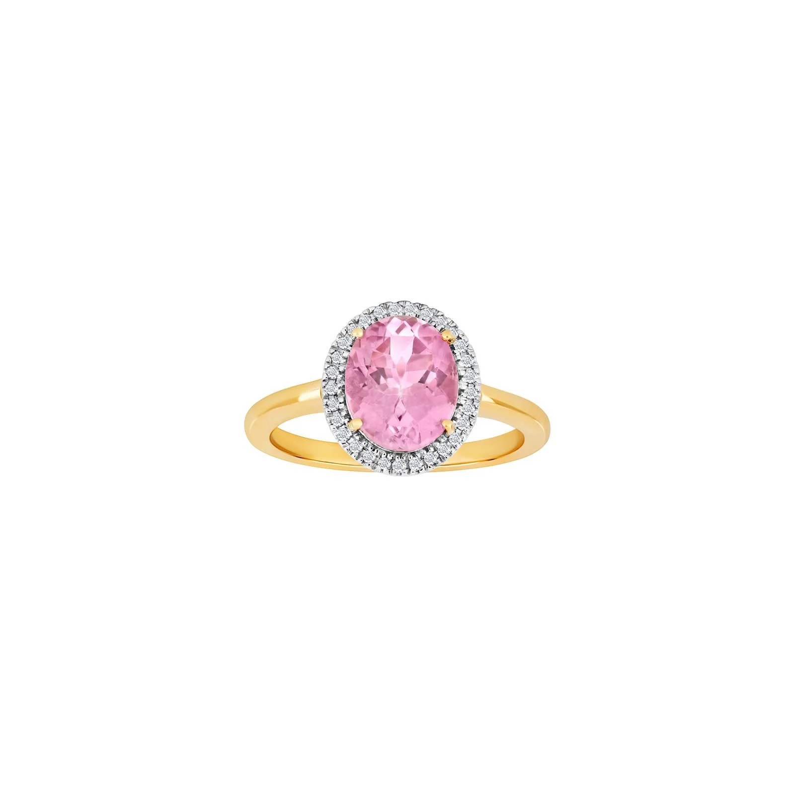 14kt. guldring roset m/dia 0.12ct W/SI+pink topas