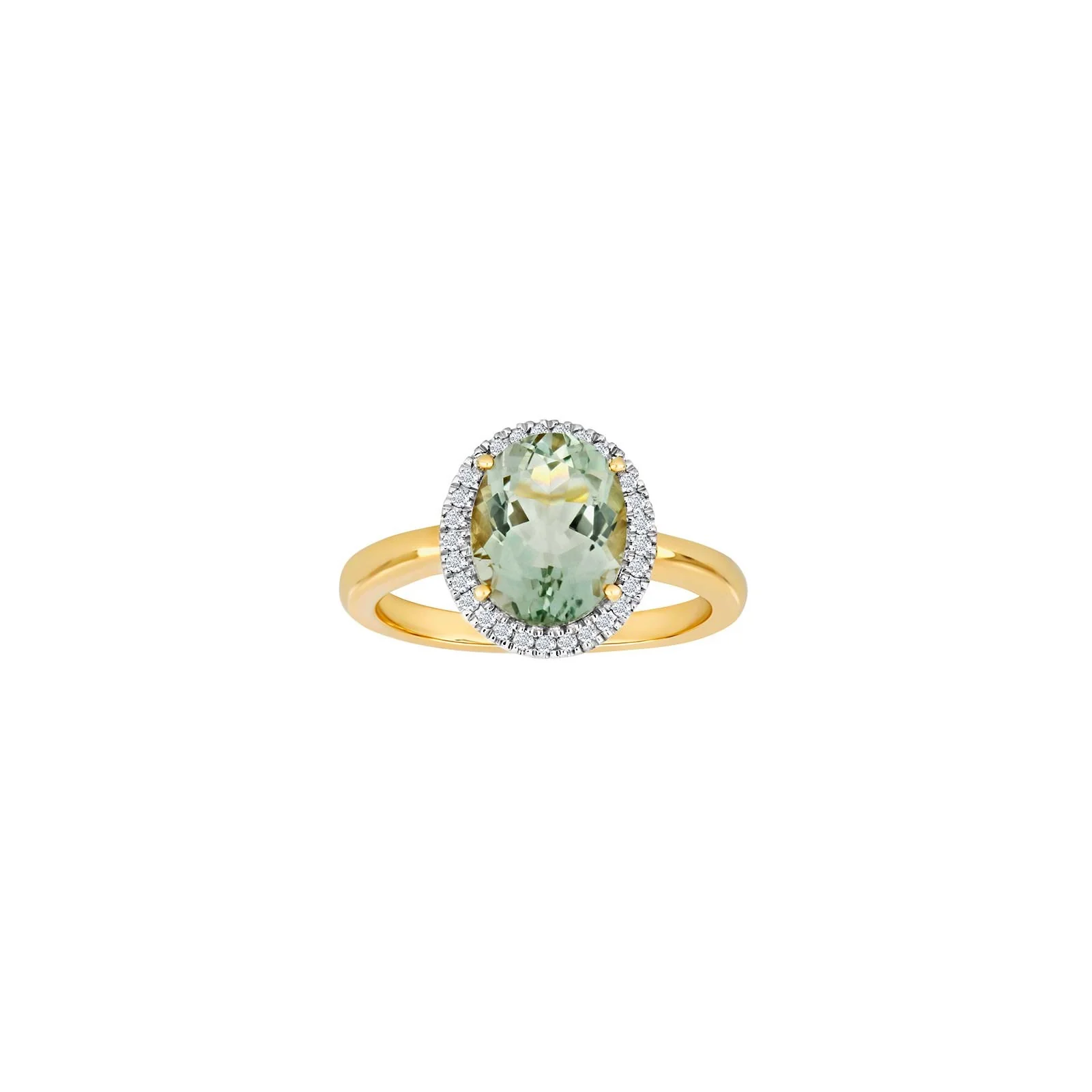 14kt. guldring roset m/dia 0.12ctW/SI+grøn ametyst