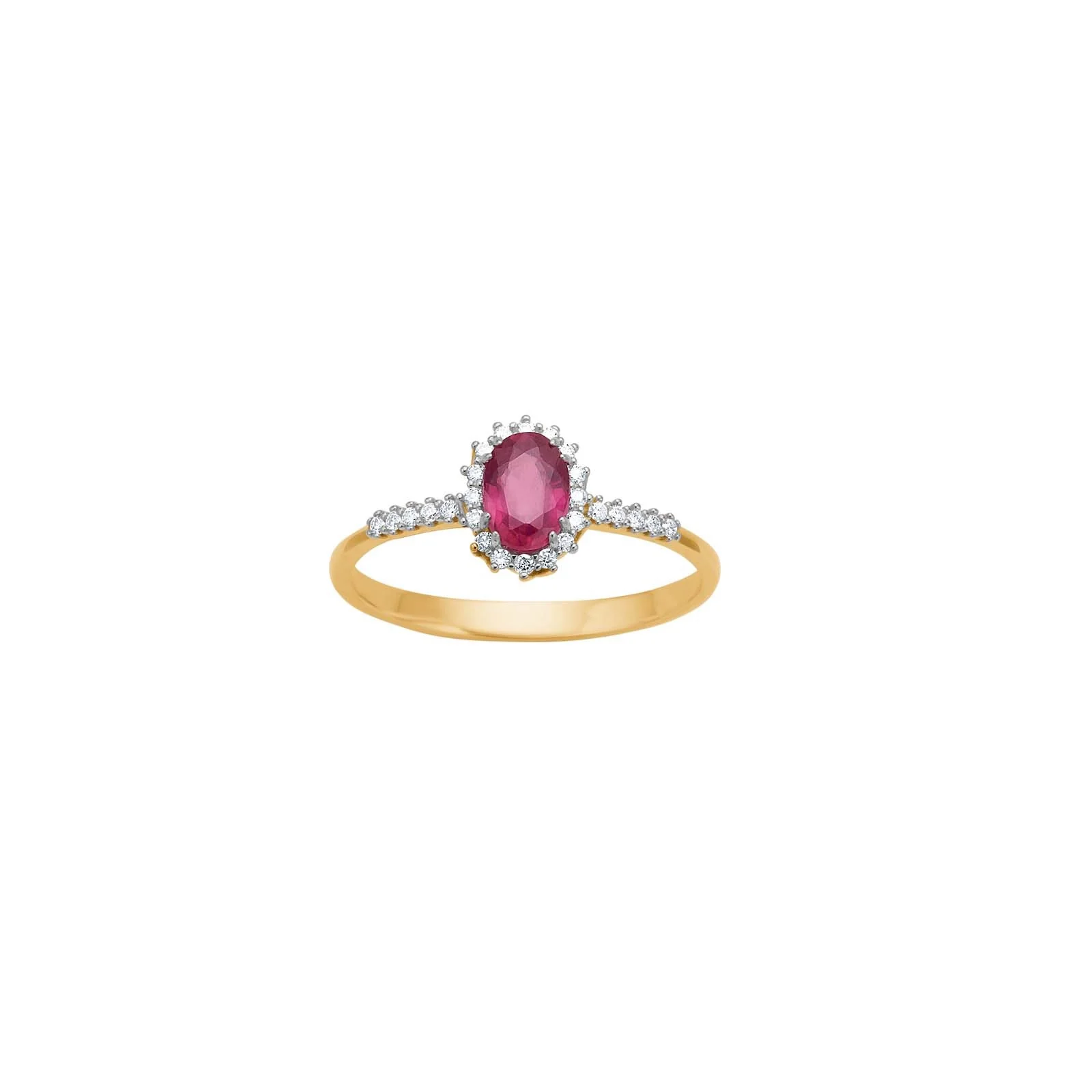 14kt. guldring roset  m/rubin og dia 0.104ct W/SI