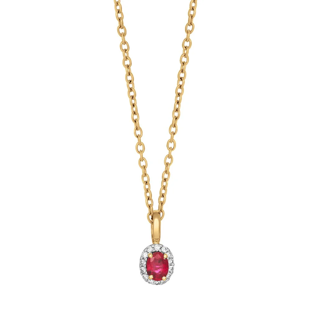 14kt. guldvedhæng m/rubin og dia 0.05ct W/SI inkl.