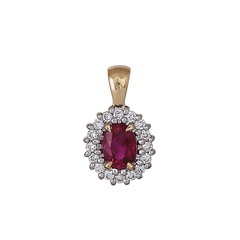 14kt. guldvedhæng m/rubin og dia 0.07ct W/Si