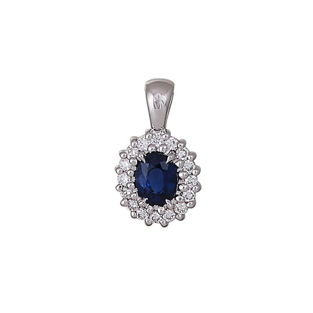 14kt. guldvedhæng m/safir og dia 0.07ct W/SI