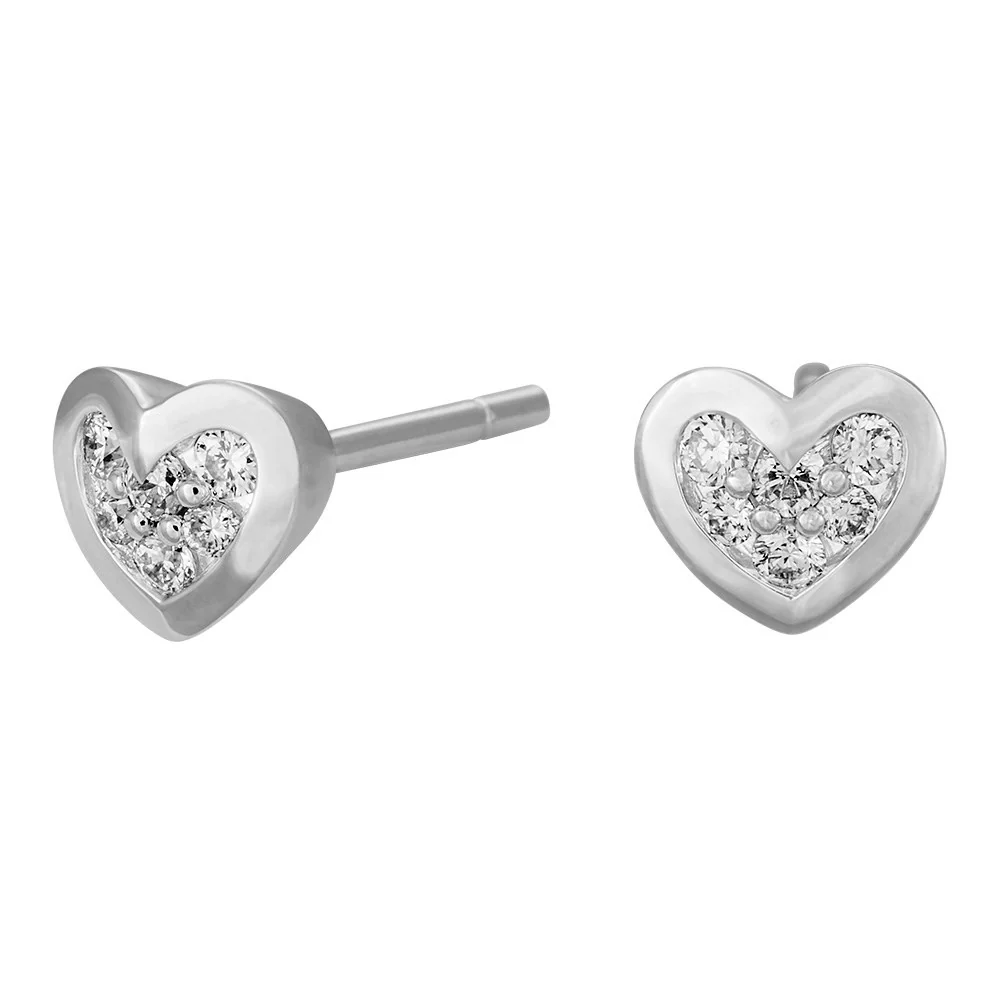 14kt. hvg. guld ørestik hjerte 0,157 ct w/si