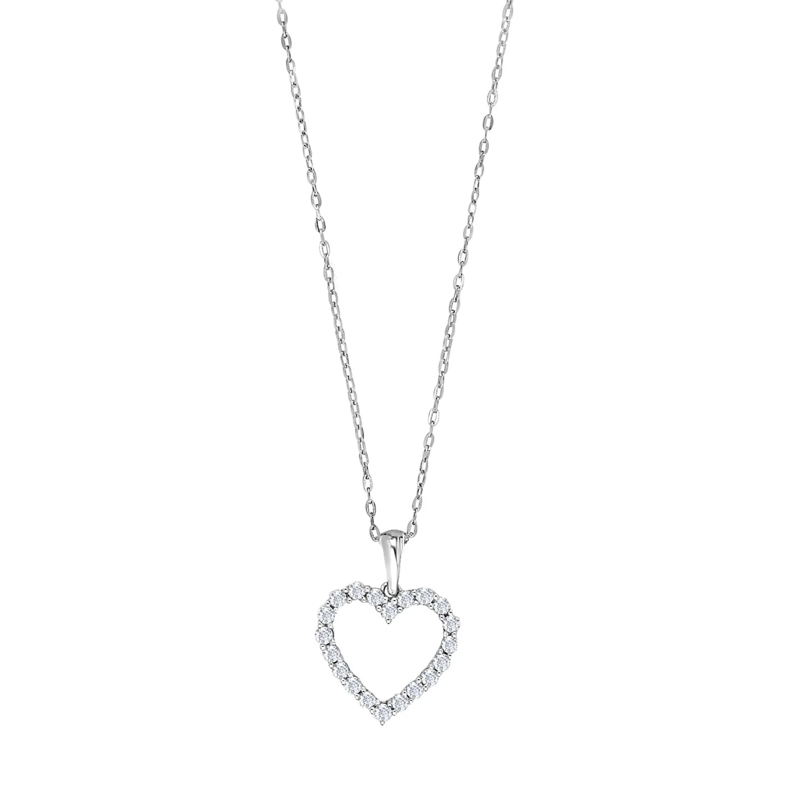 14kt. hvidguldshalskæde m/ hjerte dia.0.46ct W/SI