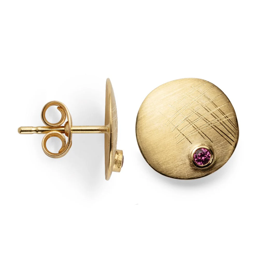 750/- Øreringe mat/børstet, rhodolit 0.08ct