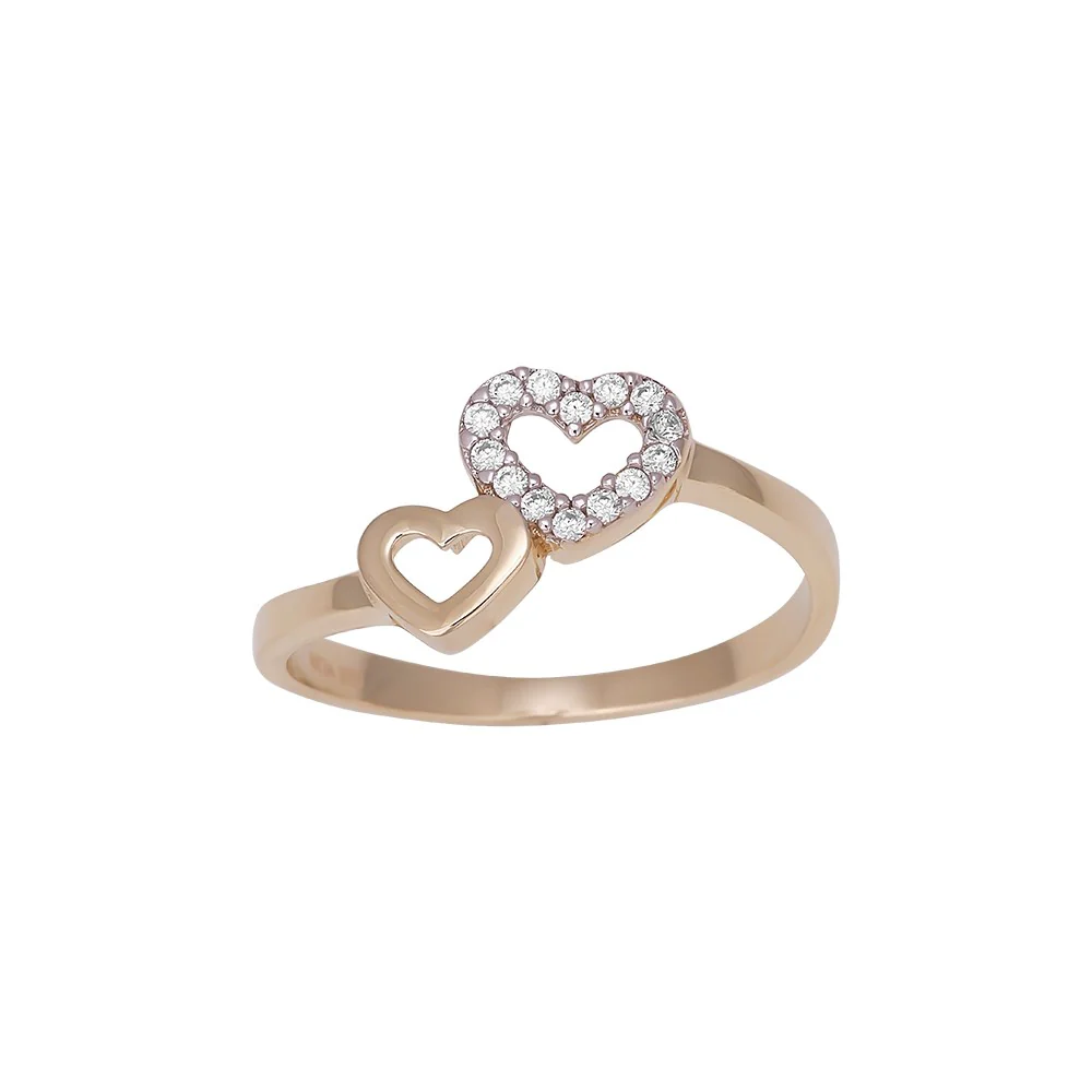 8kt. guldring dobbelt hjerte m/cz