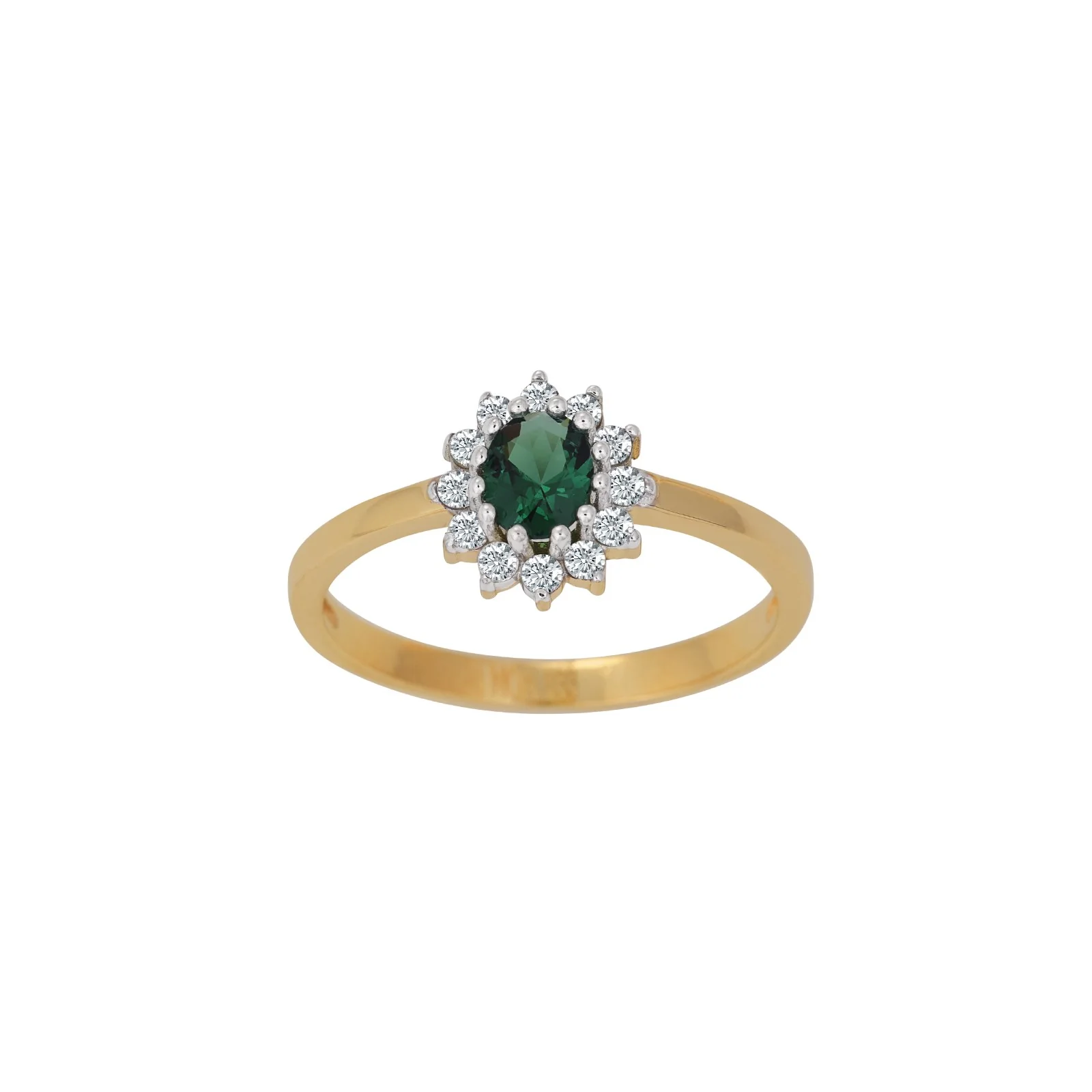 8kt. guldring roset m/synt. smaragd og cz