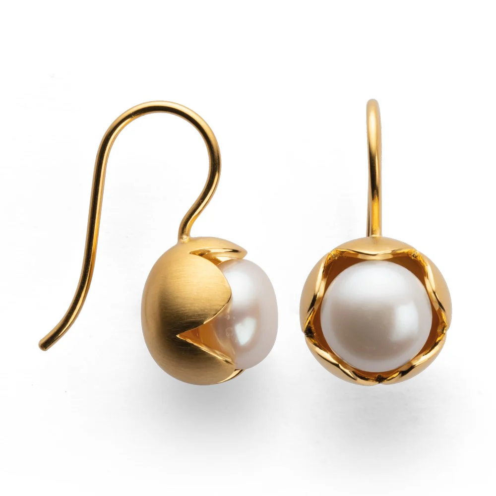 925/- ørehænger, mat fg, hvide kulturperle 10.42ct