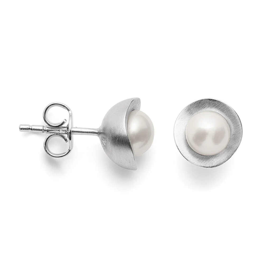 925/- ørehænger, mat rho., hvid kulturperle 2.16ct