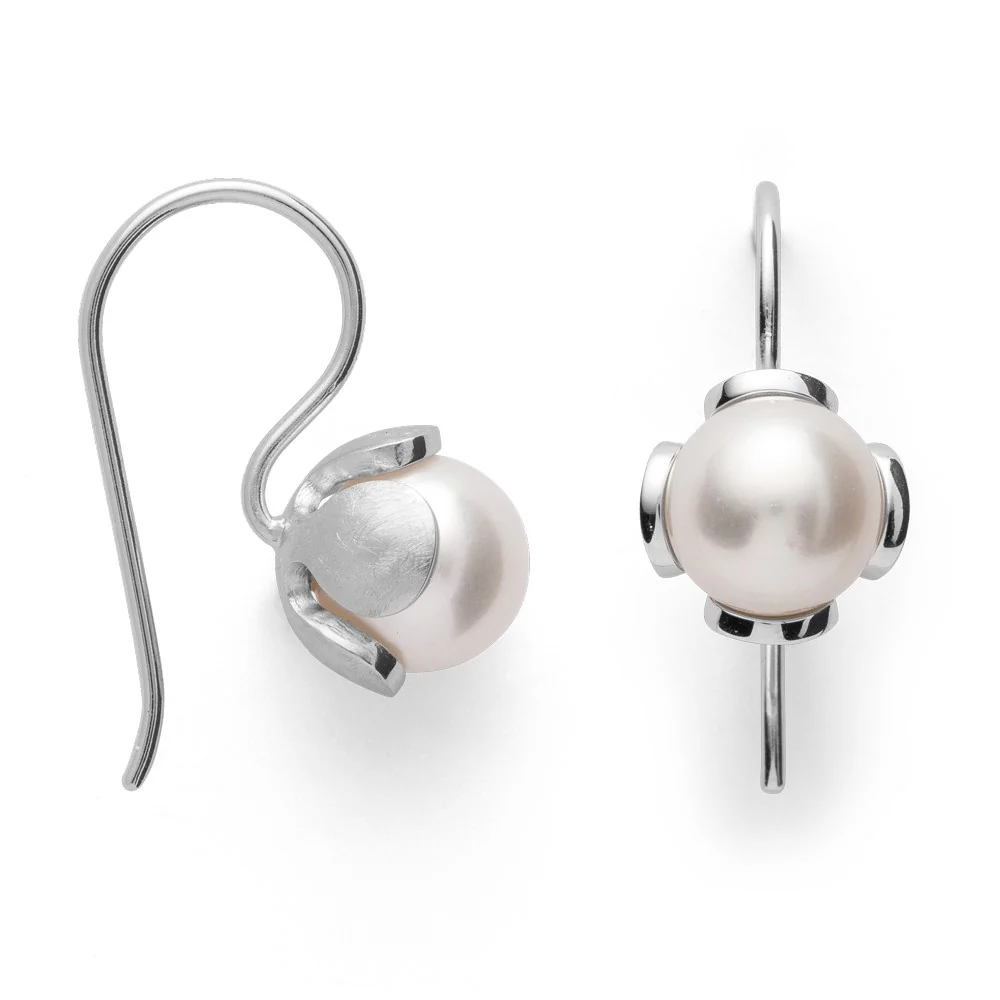 925/- ørehænger, mat rho. hvide kulturperle 5.10ct