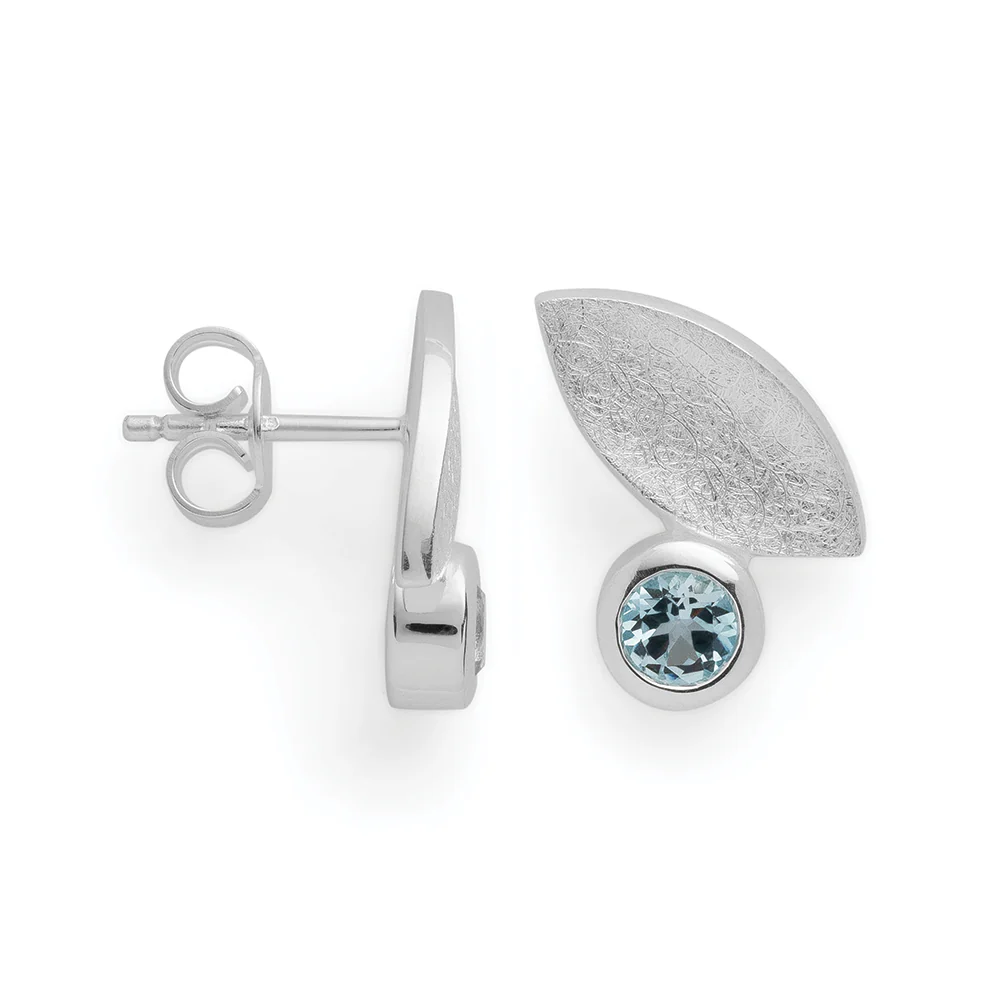 925/- øreringe, børstet, blå topaz 0,64ct