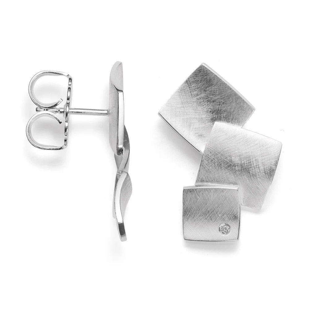925/- Ørestikker børstet, dia. 0,02ct W-SI