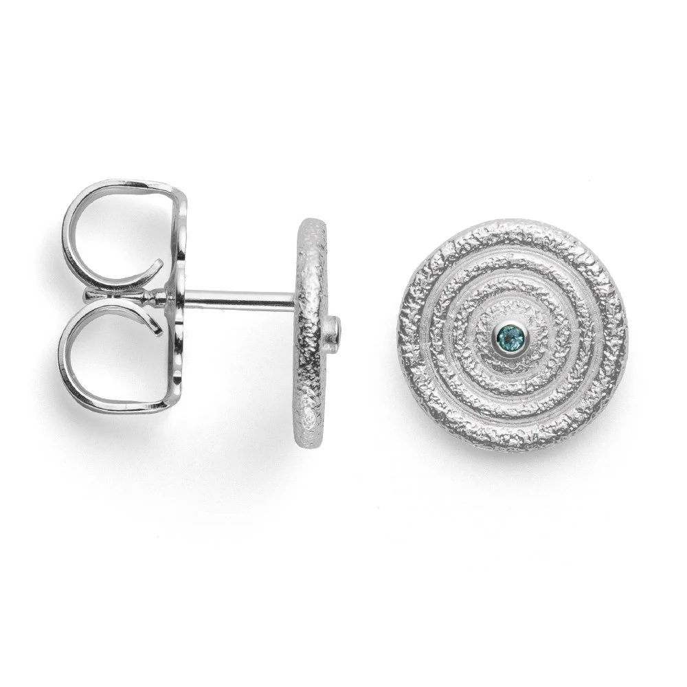 925/- Ørestikker mat/børstet, blå topas 0,02ct