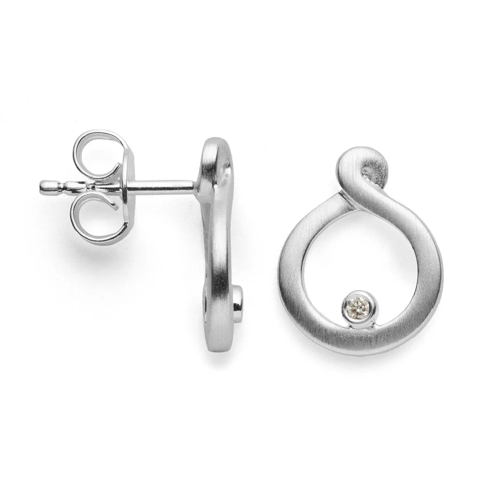 925/- Ørestikker mat br 0.02ct W-SI