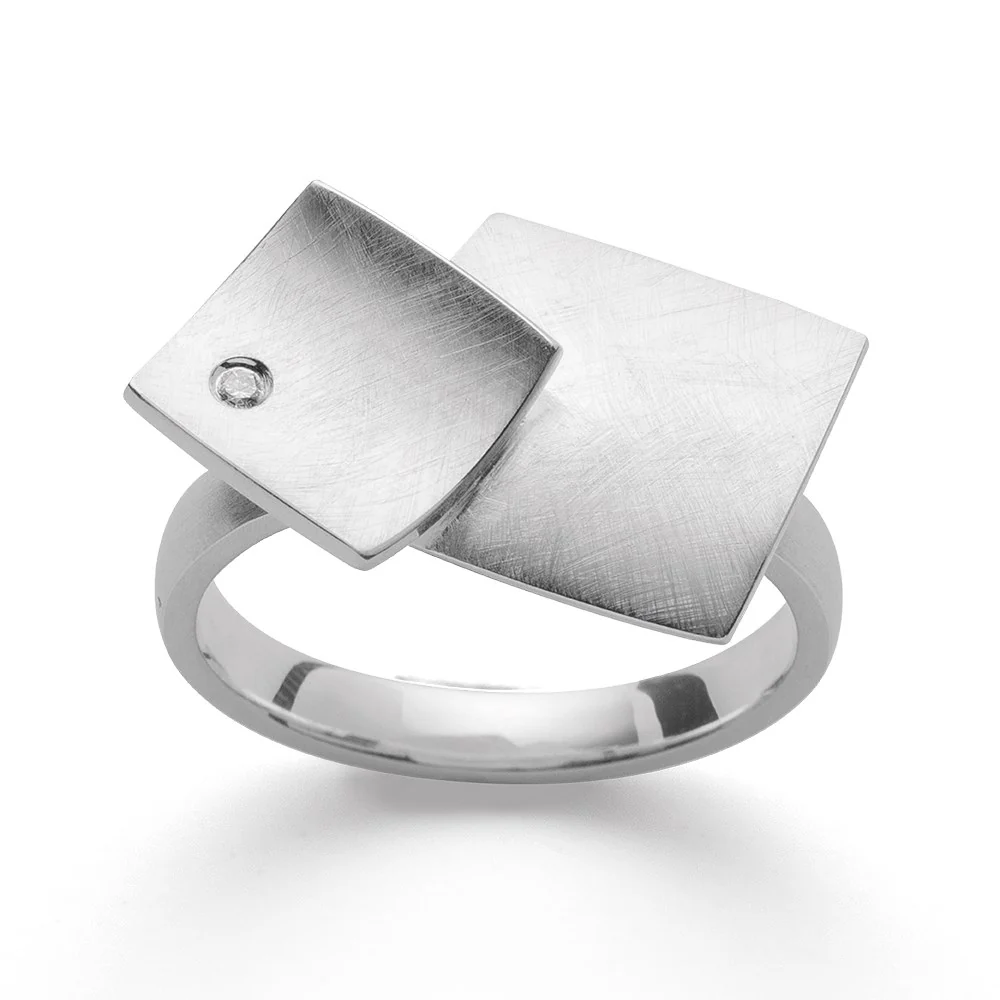 925,- Ring børstet, dia. 0,02ct W-SI