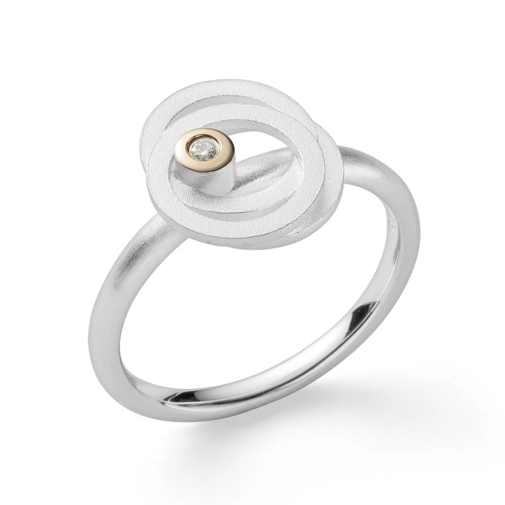925/- Ring, fg 14K mat/blank, brillant 0,02ct W-SI