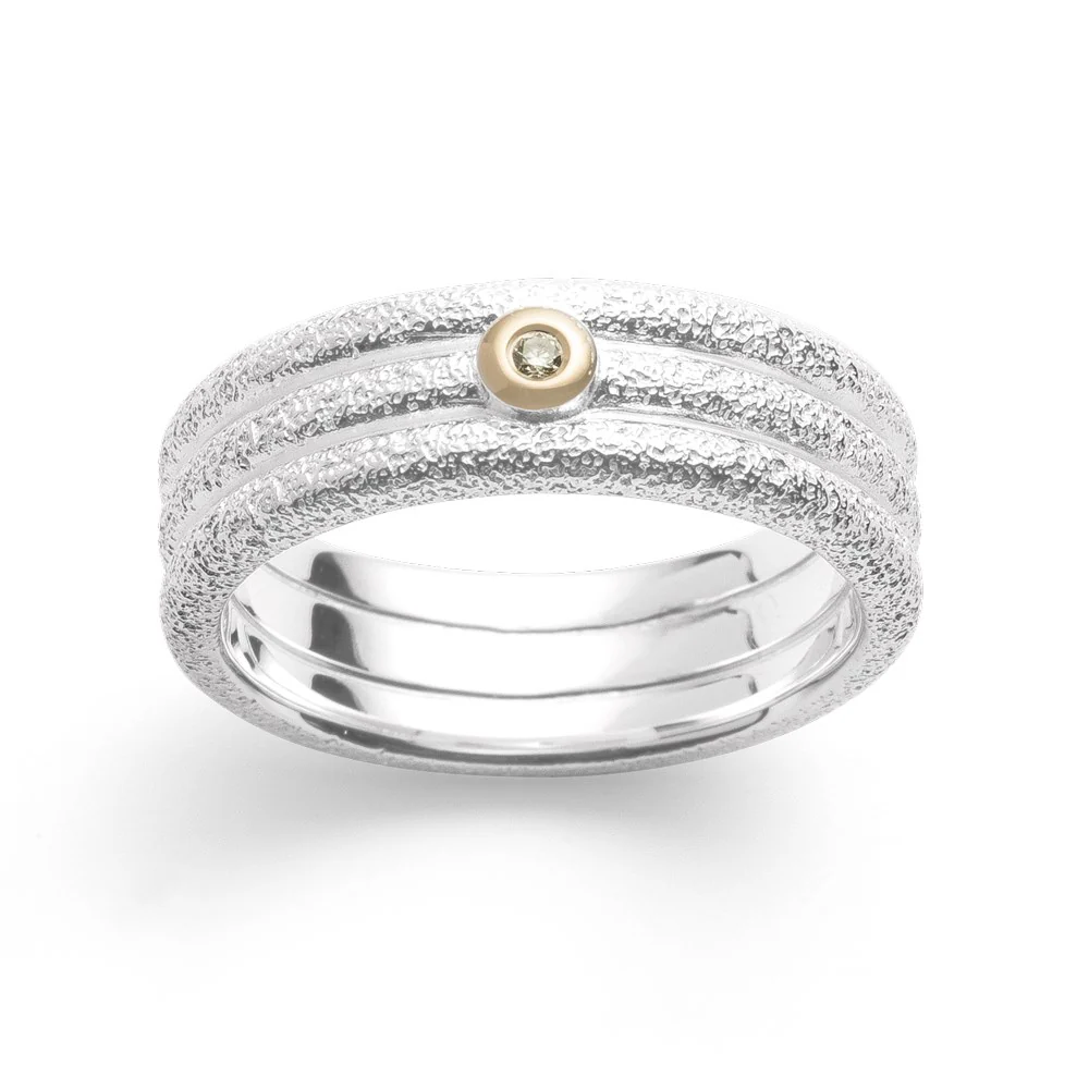 925/- Ring, fg 14K mat/børstet, 0,015ct