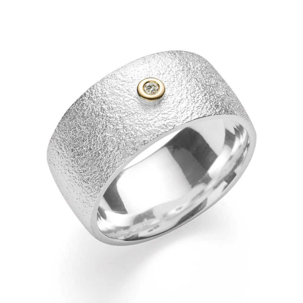 925/- Ring, fg tekstureret/blank, 0,02ct W-SI