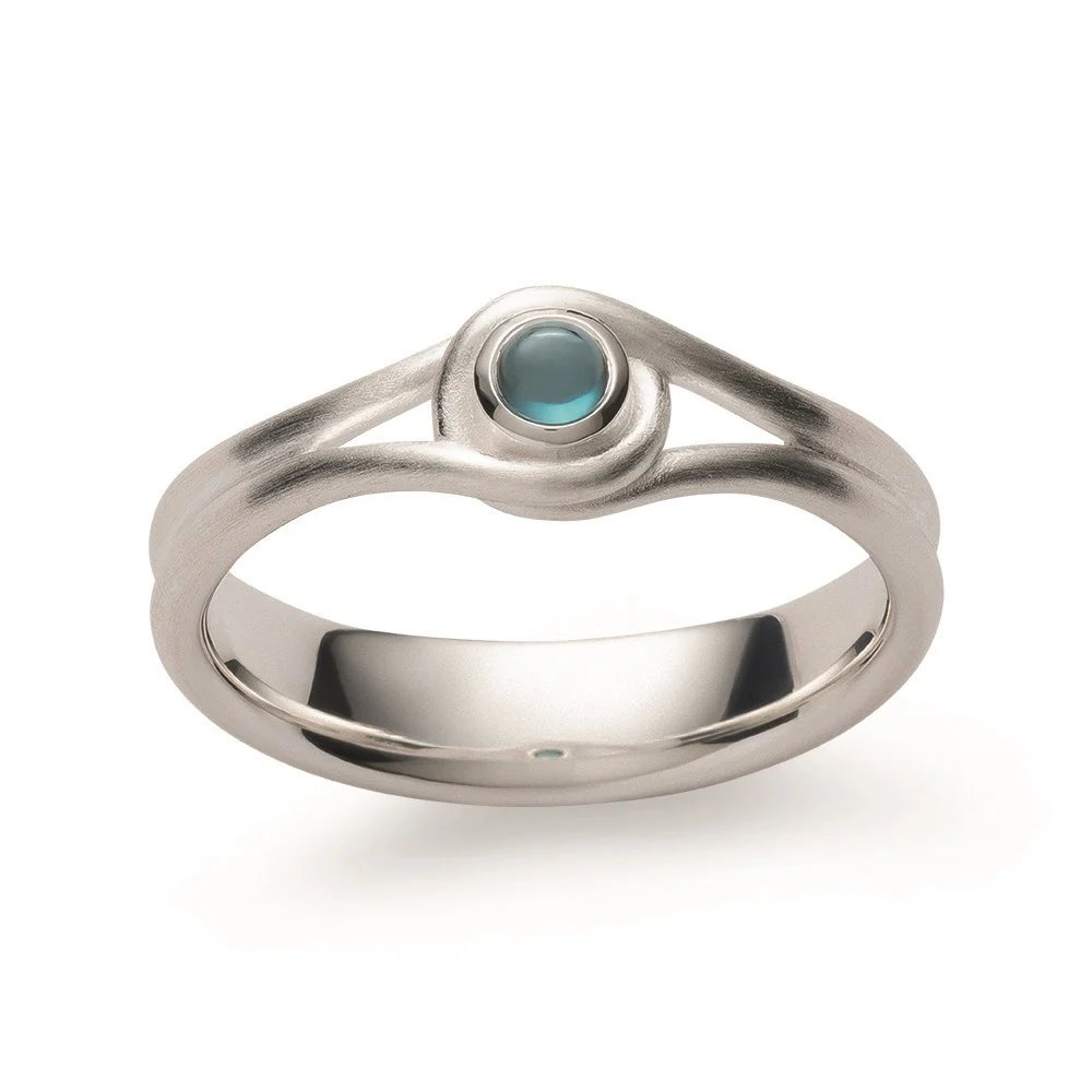925/- Ring, mat, blå topas 0.15ct