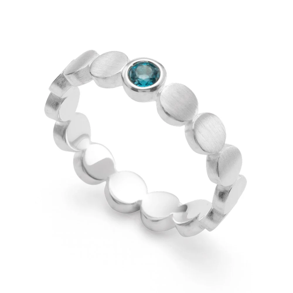 925/- Ring mat/blank, blå topas 0,14ct