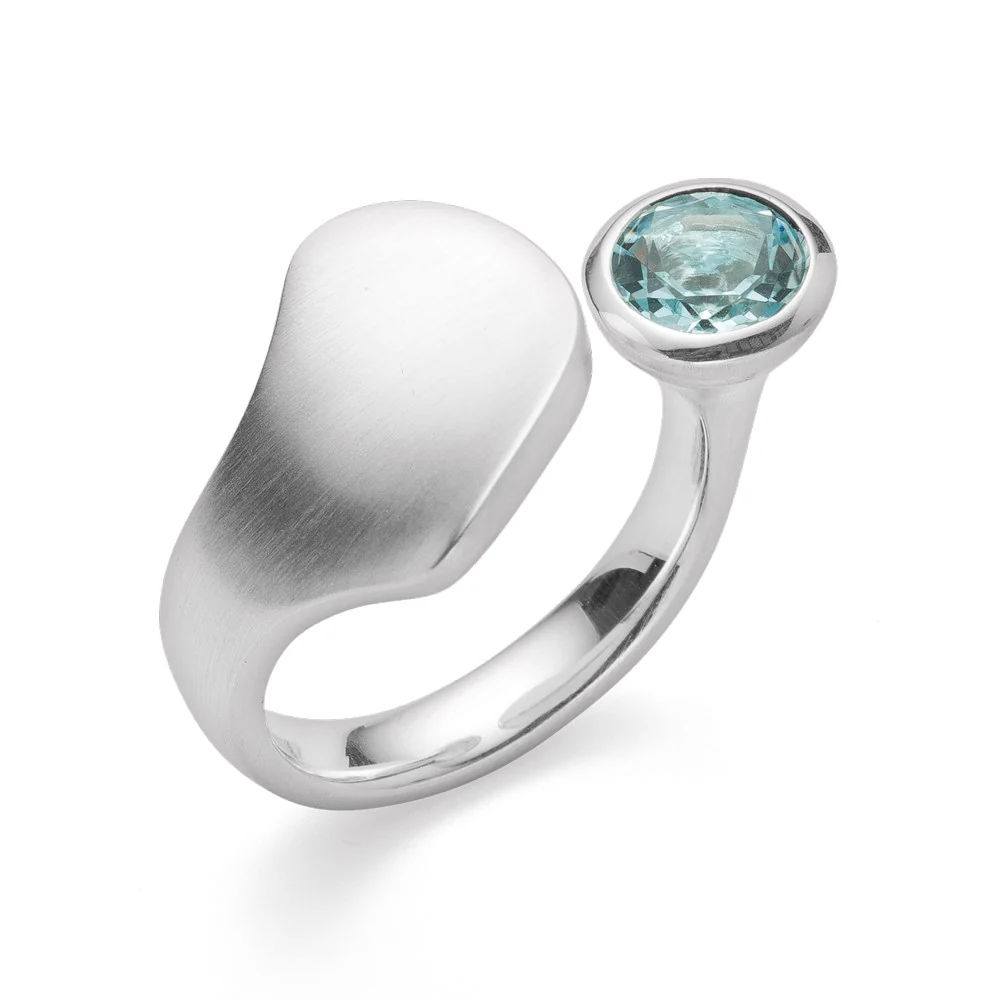 925/- Ring mat/blank, blå topas 1,35ct