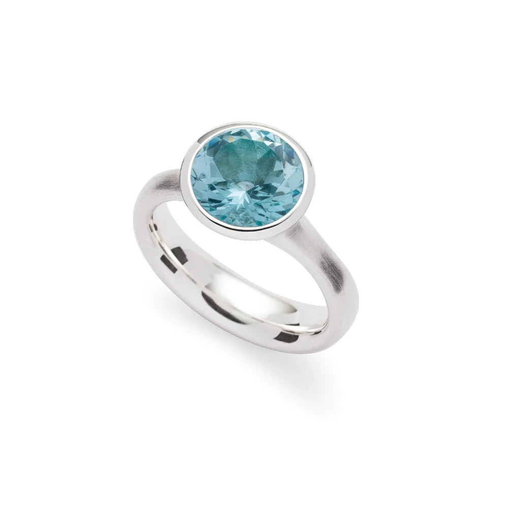 925/- ring, mat/blank, blå topaz 4,43ct