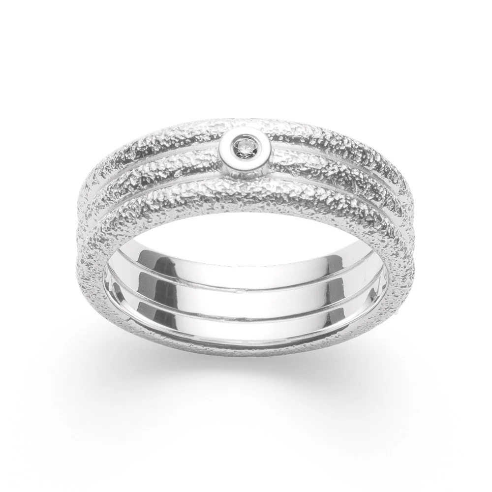 925/- Ring mat/børstet, hvid topas 0,02ct