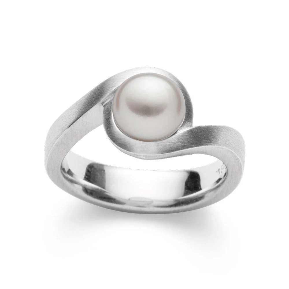 925/- Ring, mat rho., hvid kulturperle 3.52ct