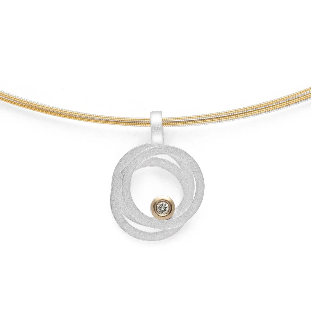 925/- Vedhæng, fg 14K mat/blank, 0,02ct W-SI
