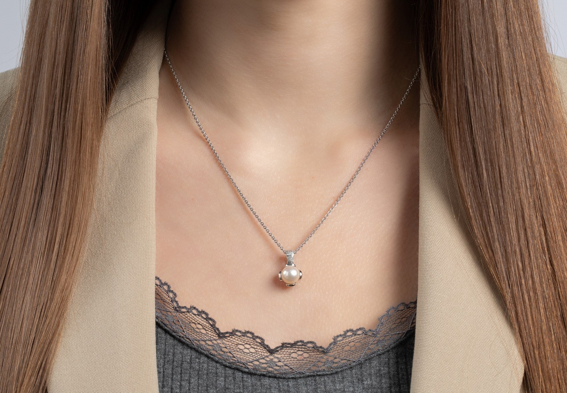 925/- Vedhæng, mat rho., hvid kulturperle 3,85ct - Image 2