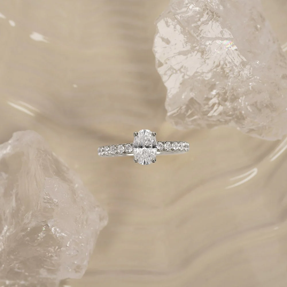 LUXURY Classic oval 14kt. guldring m. lab grown diamant 1,4ct TW/VS2 - Image 2