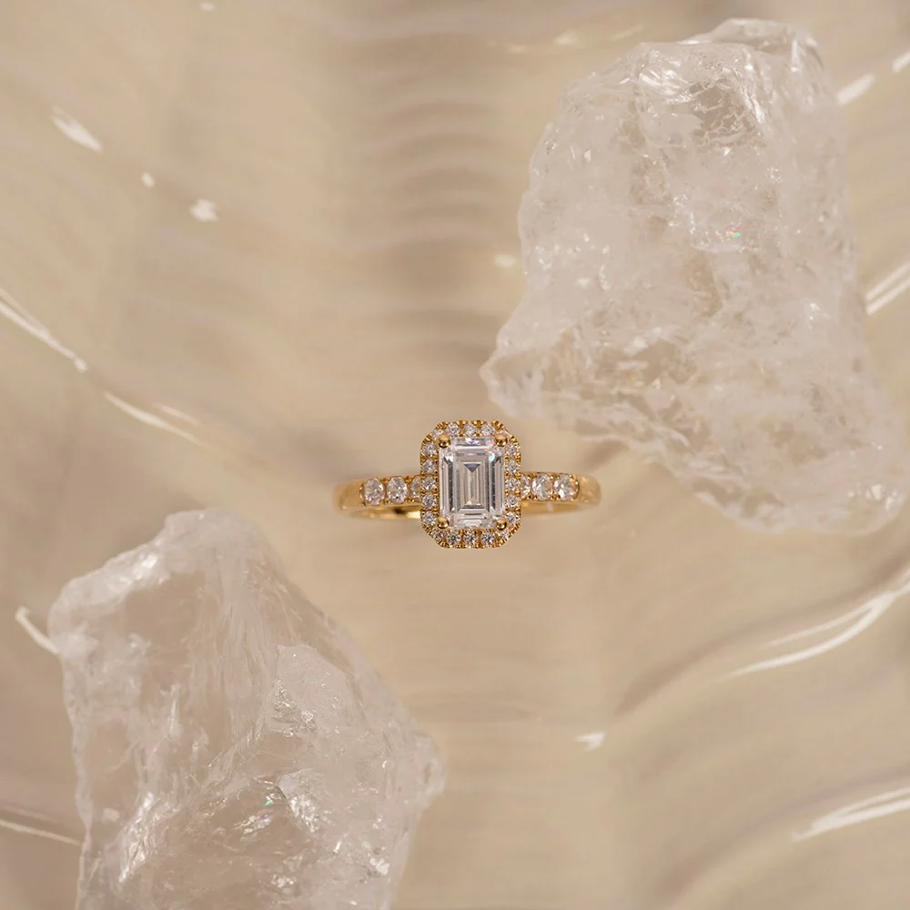 LUXURY Halo firkant 14kt. guldring m. lab grown diamant 1,32ct TW/VS2