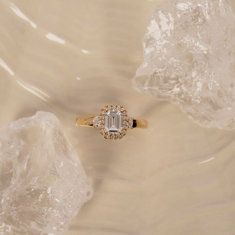 LUXURY Halo firkant 14kt. guldring m. lab grown diamant 1,45ct TW/VS2