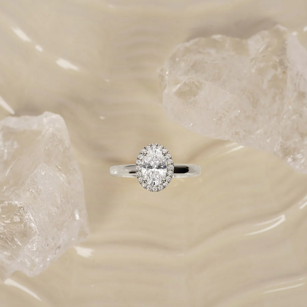 LUXURY Halo oval 14kt. guldring m. lab grown diamant 1,12ct TW/VS2 - Image 2