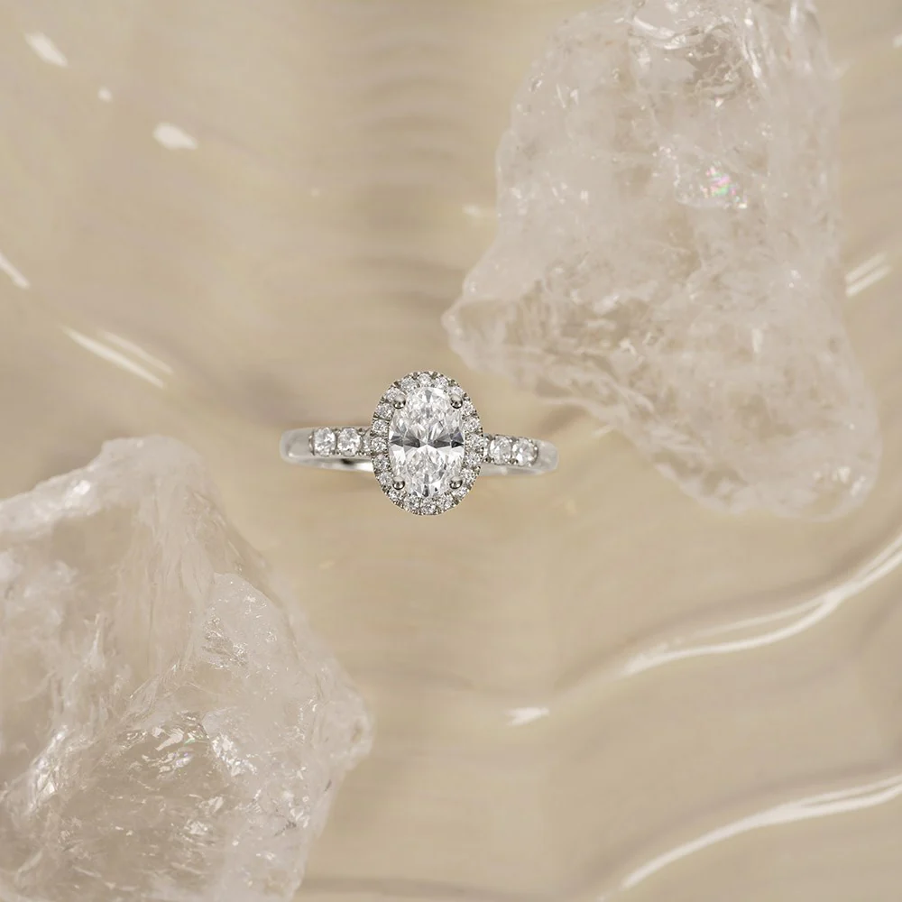 LUXURY Halo oval 14kt. guldring m. lab grown diamant 1,32ct TW/VS2 - Image 2
