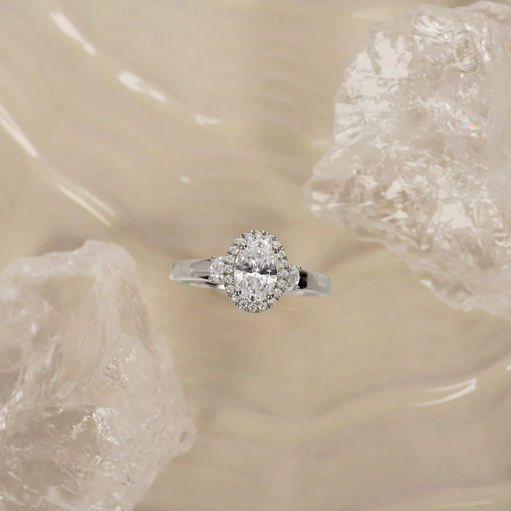LUXURY Halo oval 14kt. guldring m. lab grown diamant 1,45ct TW/VS2 - Image 2