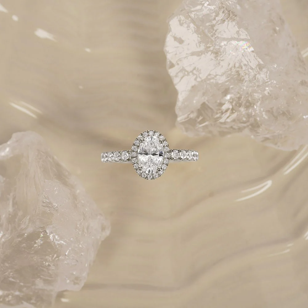LUXURY Halo oval 14kt. guldring m. lab grown diamant 1,52ct TW/VS2 - Image 2