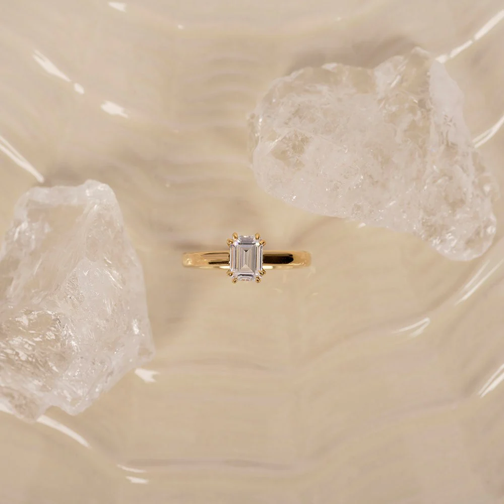 LUXURY Modern firkant 14kt. guldring m. lab grown diamant 1,0ct TW/VS2