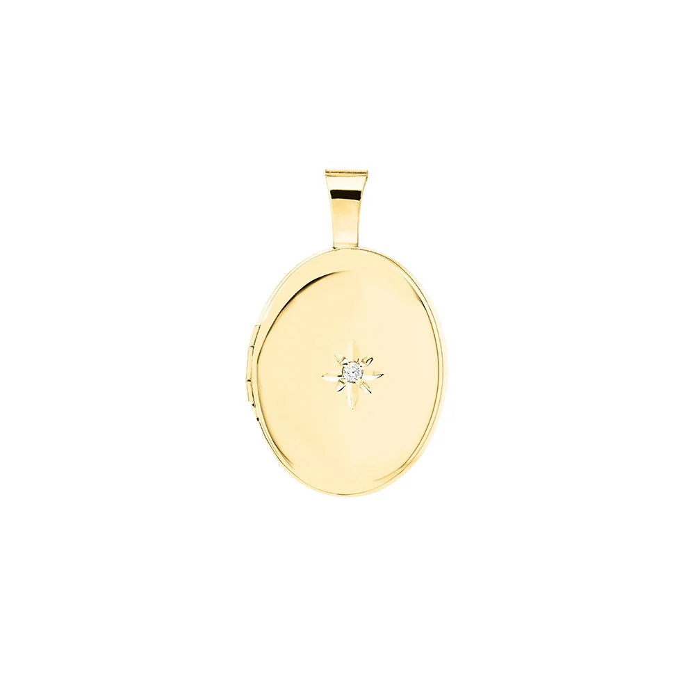 Medaljon14kt. påvalset guld. m/kæde 0,01ct PI - Image 2
