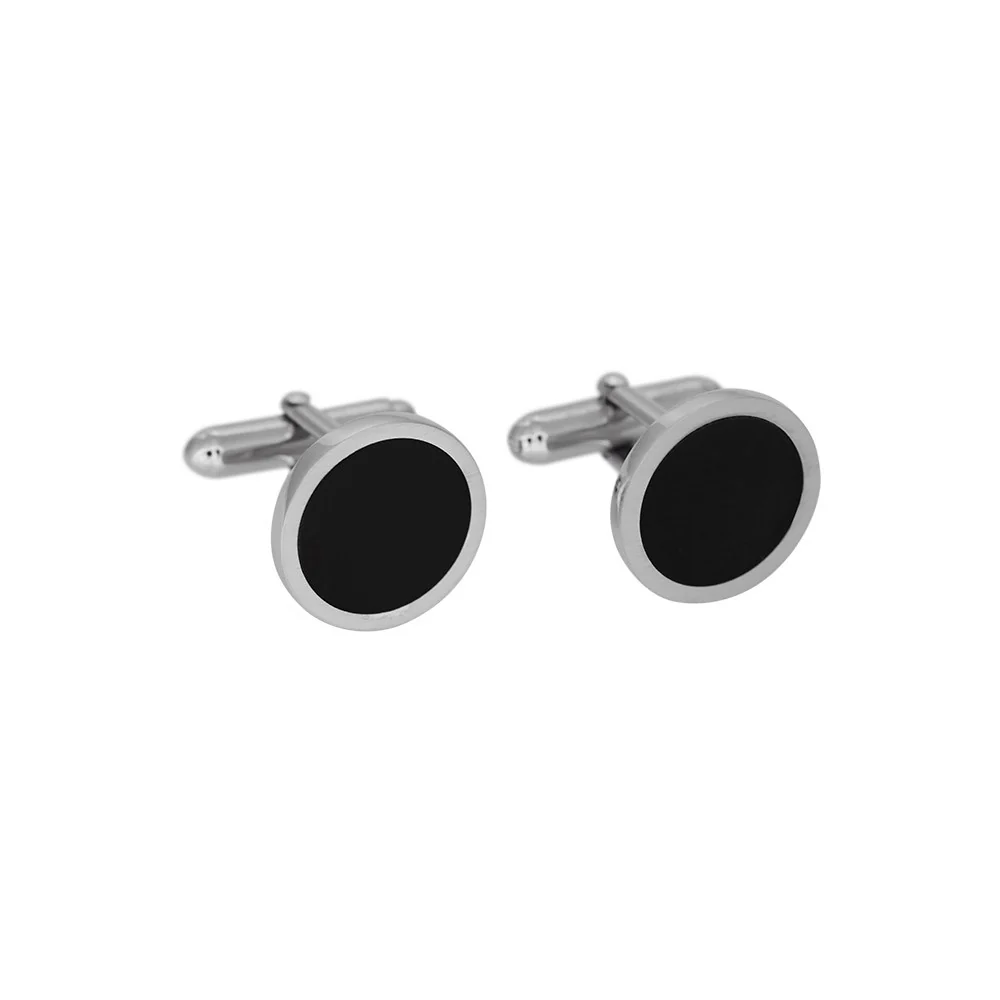 Rhd. sølv manchetknapper rund m/ sort emalje 15mm