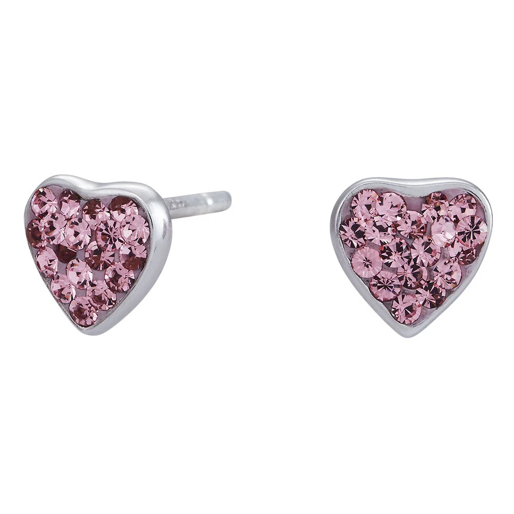 Rhod. sølvørestikker hjerte m/pink cz.