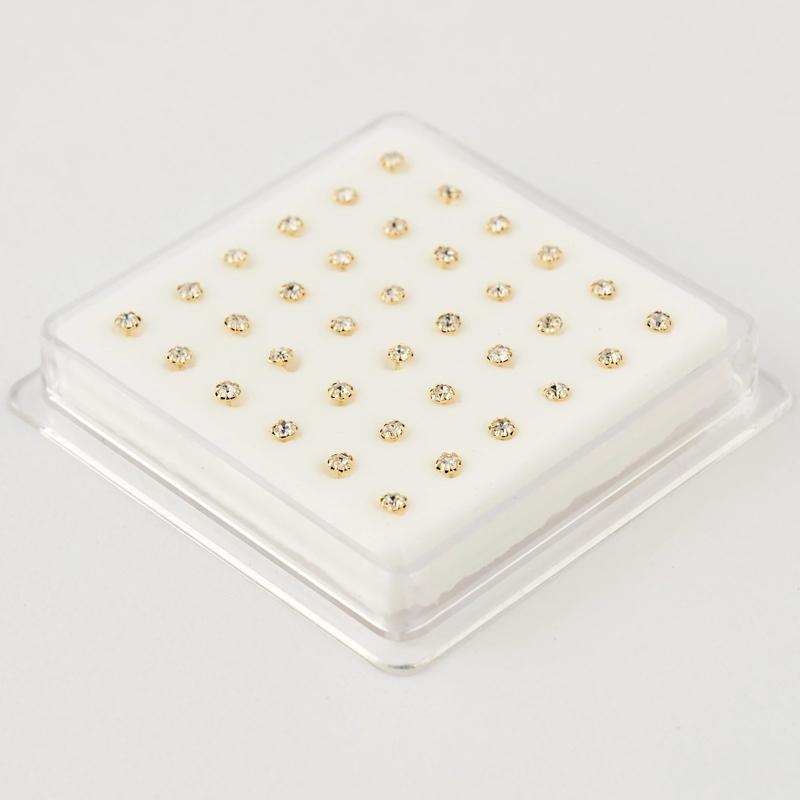 Sølvforgyldt næse piercing, 2,5mm crystal, 36 stk.